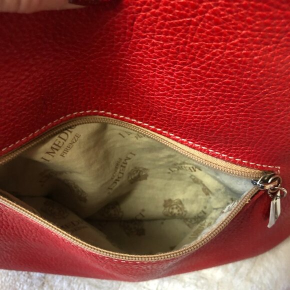 I Medici Firenze Italian Pebbled Leather Red & Tan Crossbody Shoulder Bag Purse - Picture 8 of 16